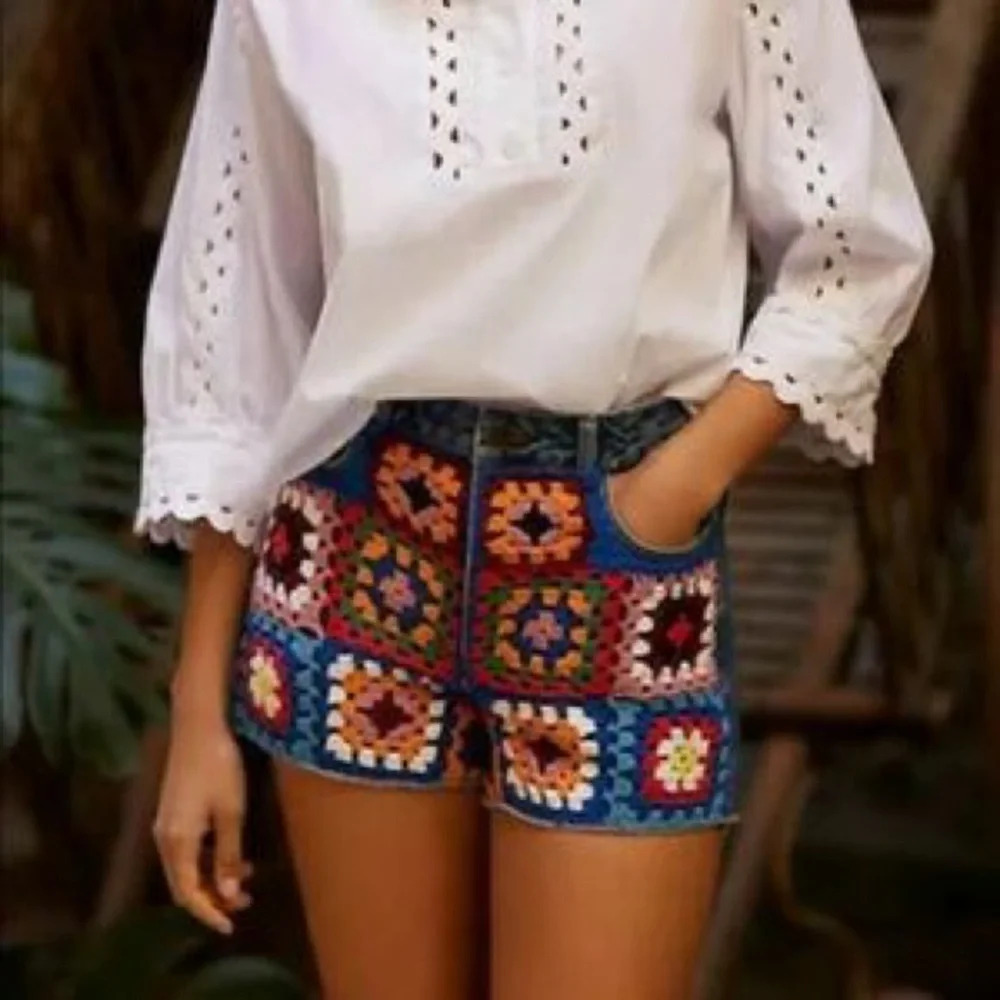 Farm Rio Crochet Denim Shorts - Picture 4 of 5